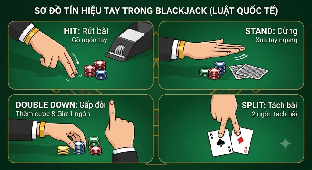 giải thích các tùy chọn khi chơi backjacj