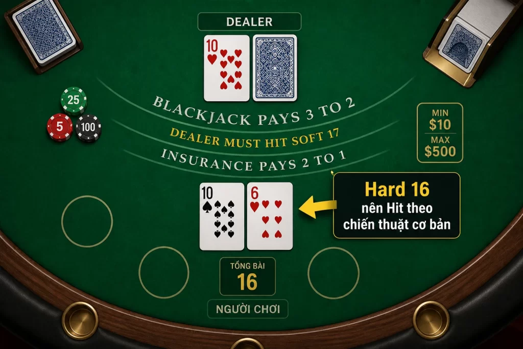minh họa 1 ván chơi Blackjack
