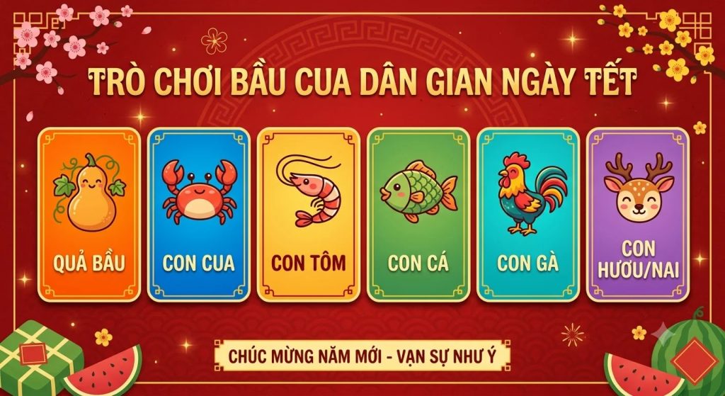 Sơ đồ 6 con vật Bầu Cua Tôm Cá Online: gồm bầu cua tôm cá gà nai
